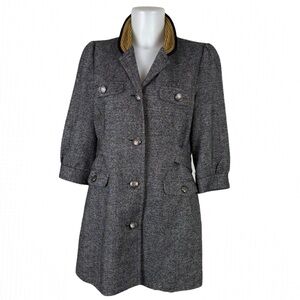 Baia Wool Blend Tweed Military Style Blazer Jacket